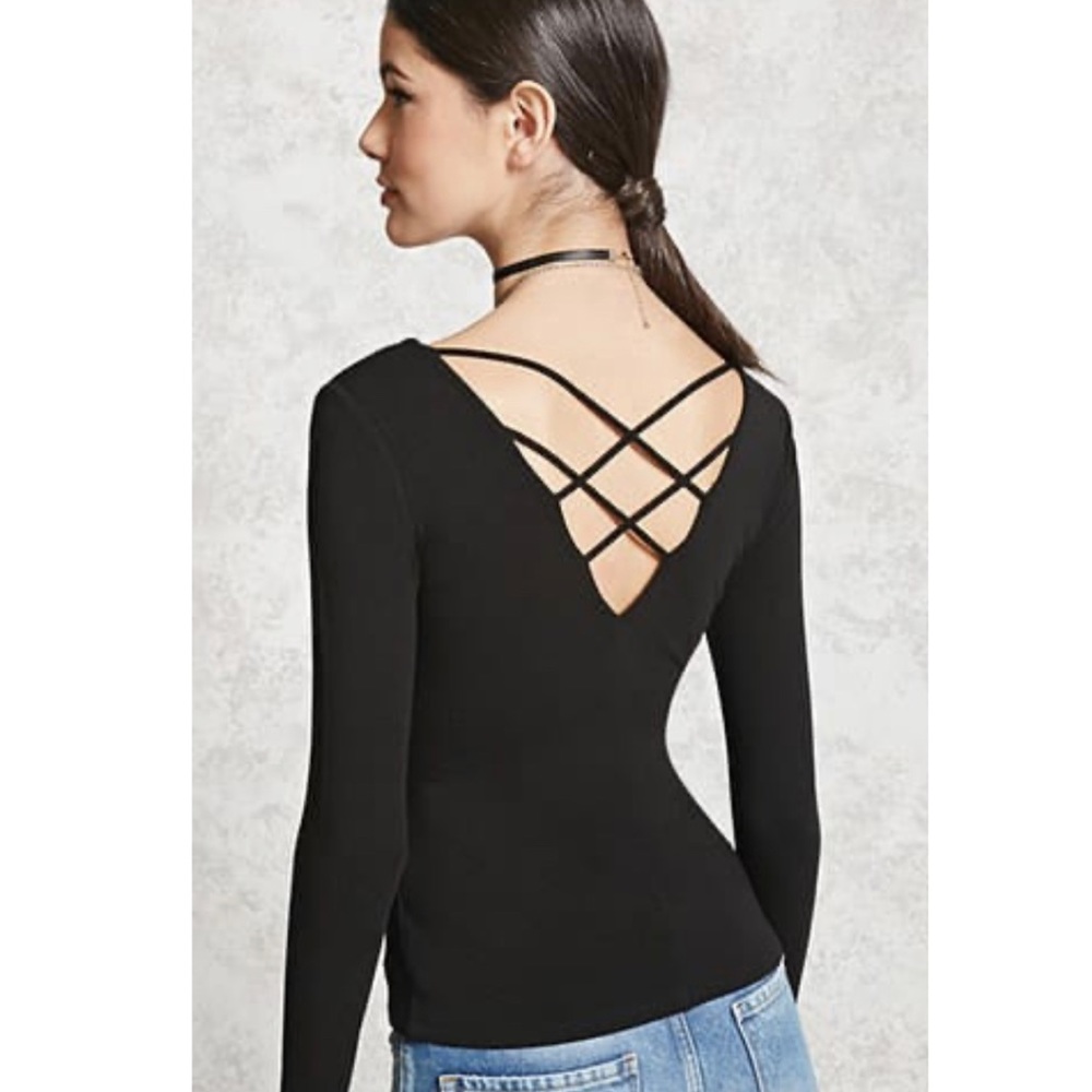 ✨Black V-Neck Caged Back Top, Medium✨